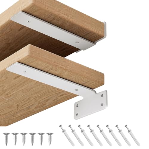 HASTHIP® 2Pcs Floating Shelf Brackets 6'' T-Shape Carboon Steel Rack for Hanging Shelf, Floating Shelf Support Brackets, Screw-Fixed Metal Rack Wall-Mounted Shelf Hardware, White HASTHIP® 2Pcs Floating Shelf Brackets 6'' T-Shape Carboon Steel Rack for Hanging Shelf, Floating Shelf Support Brackets, Screw-Fixed Metal Rack Wall-Mounted Shelf Hardware, White